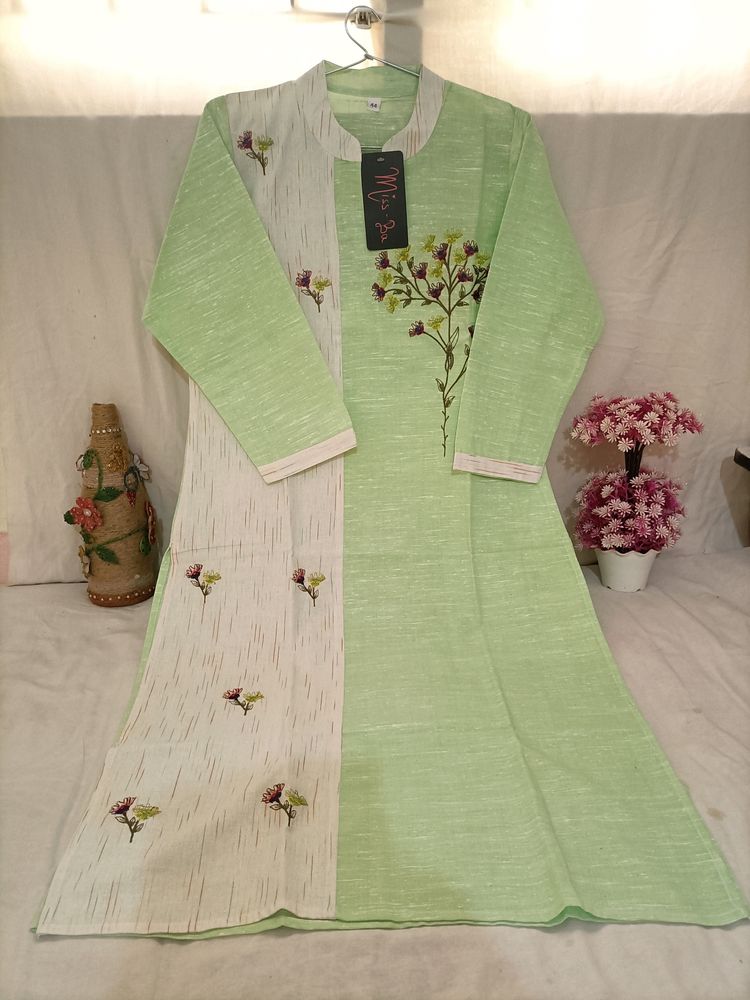 Pure Khadi Womens Kurti With Embroidery Work