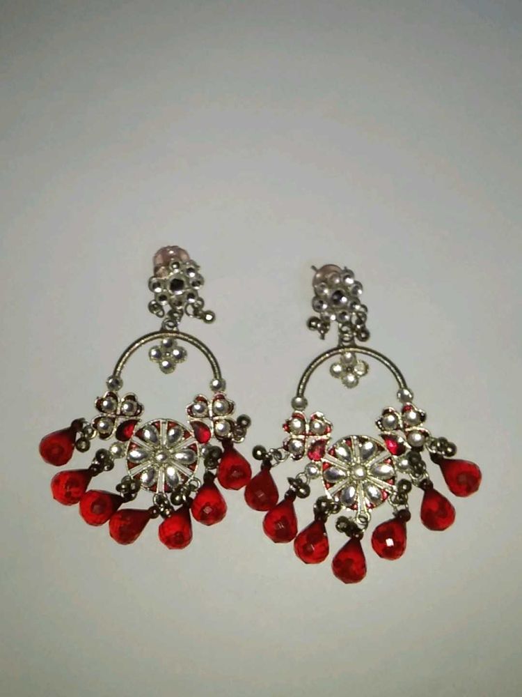 Red Gemstone Silver Dangle Earrings