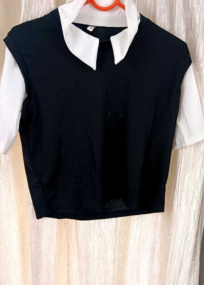 Black &amp; White Layered Top