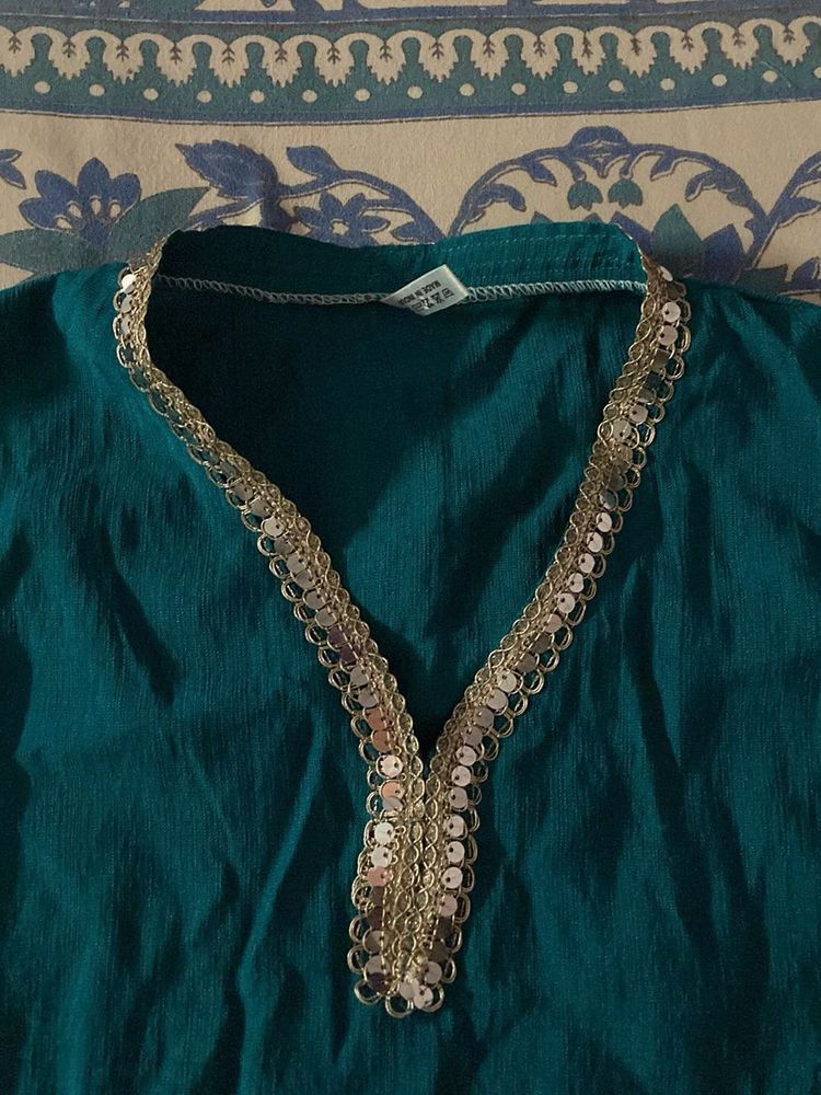 Teal Embellished Kurta