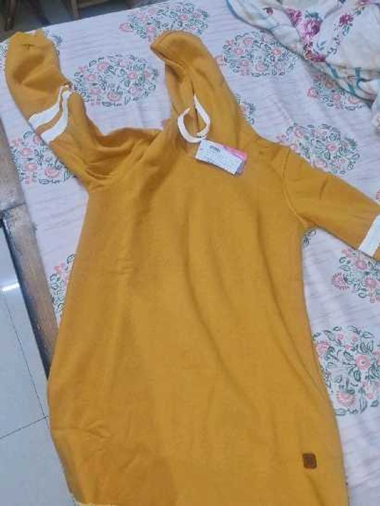 Mustard Hoodie with Stripes