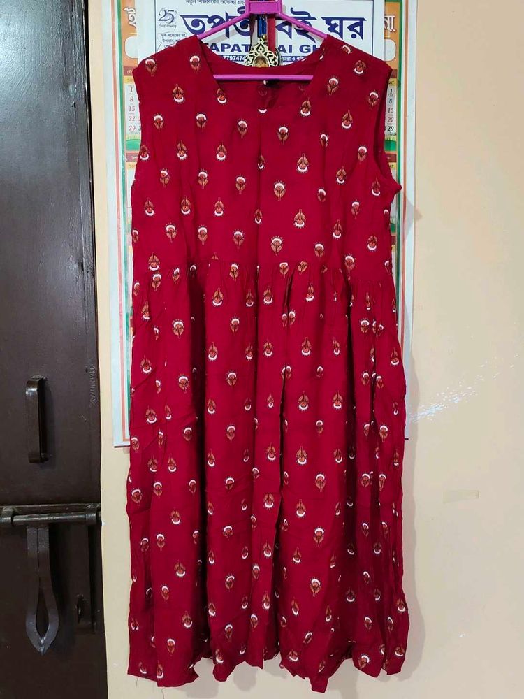 Red Printed Ethnic Dress