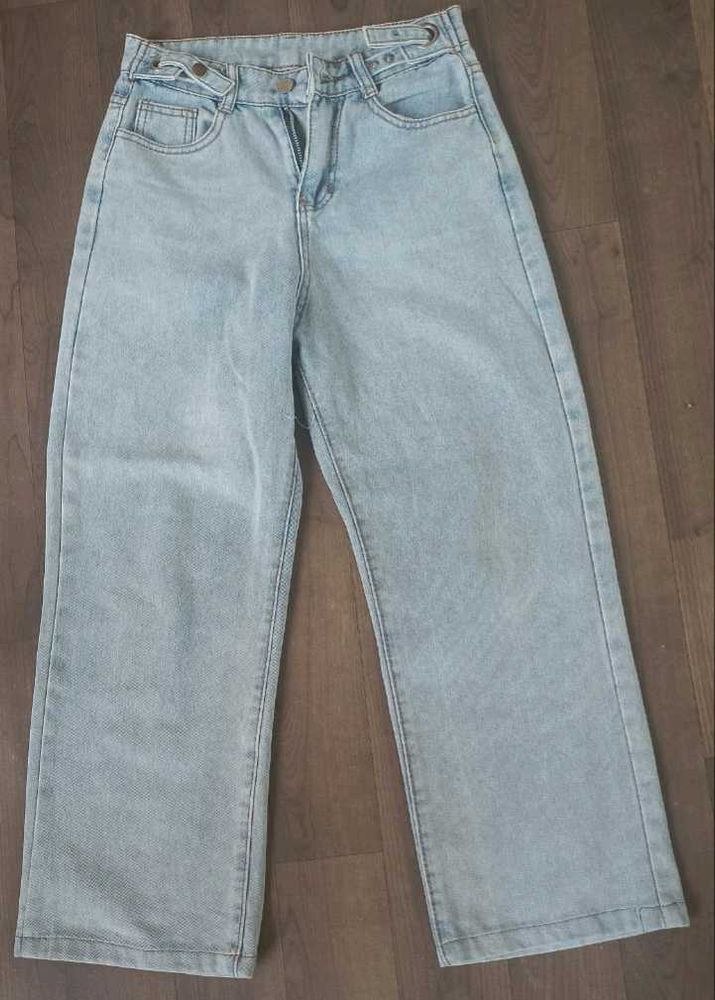 Korean Wide Leg Blue Light Fade Cotton Jeans
