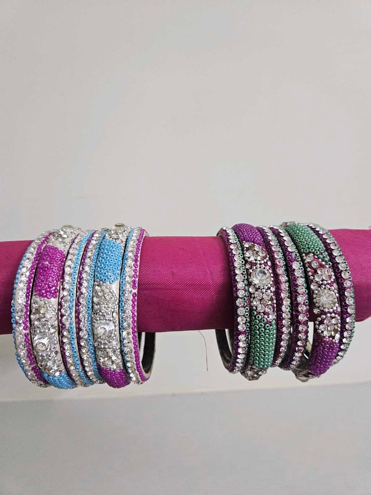 Metal Crystal Bangle Set - Pair Of 2