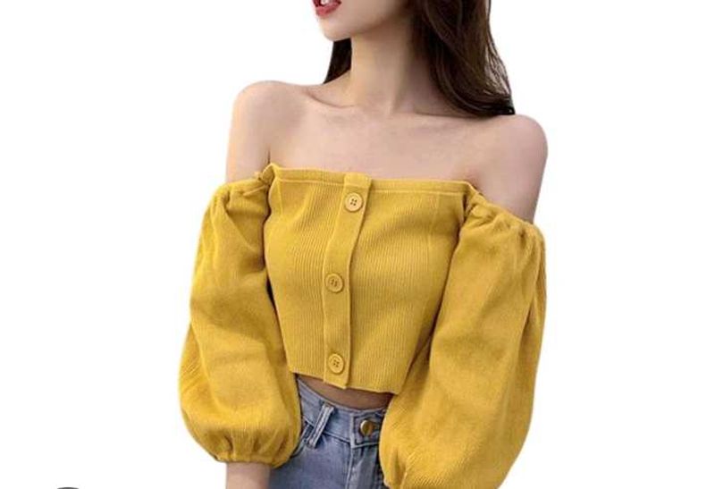 Off Shoulder Mustard Top