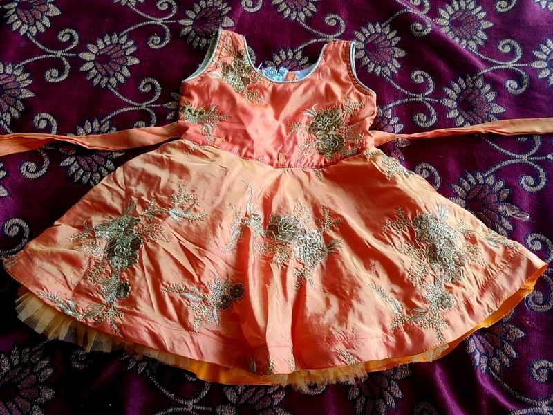 Hand-Embroidered Peach Toddler Dress