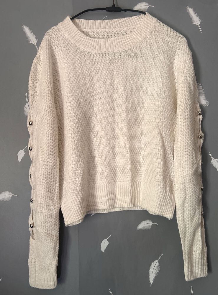 Cream Knit Sweater with Sleeve Detail