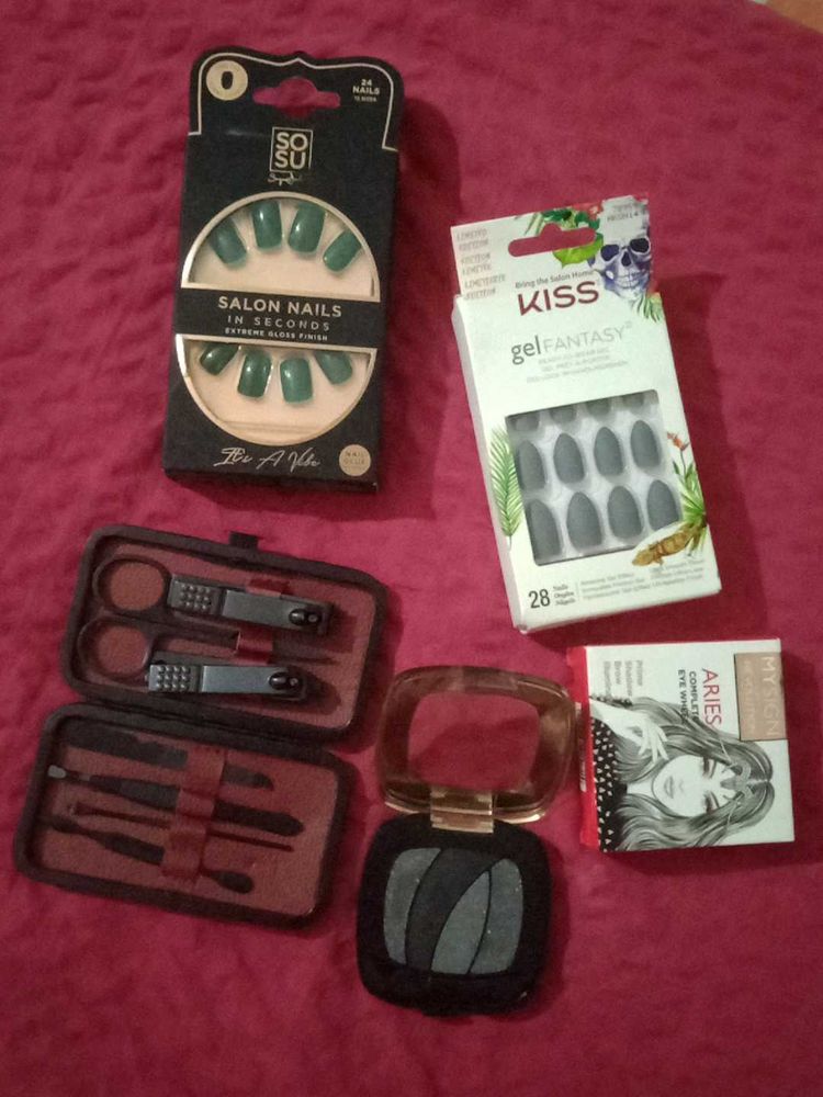 Artificial Nails+ Eye Mascara+Shadow+ Tools Combo