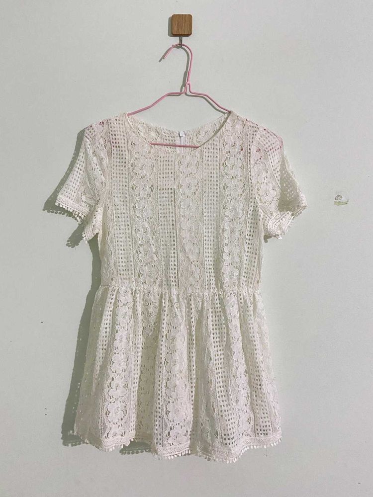 White Lace Peplum Top