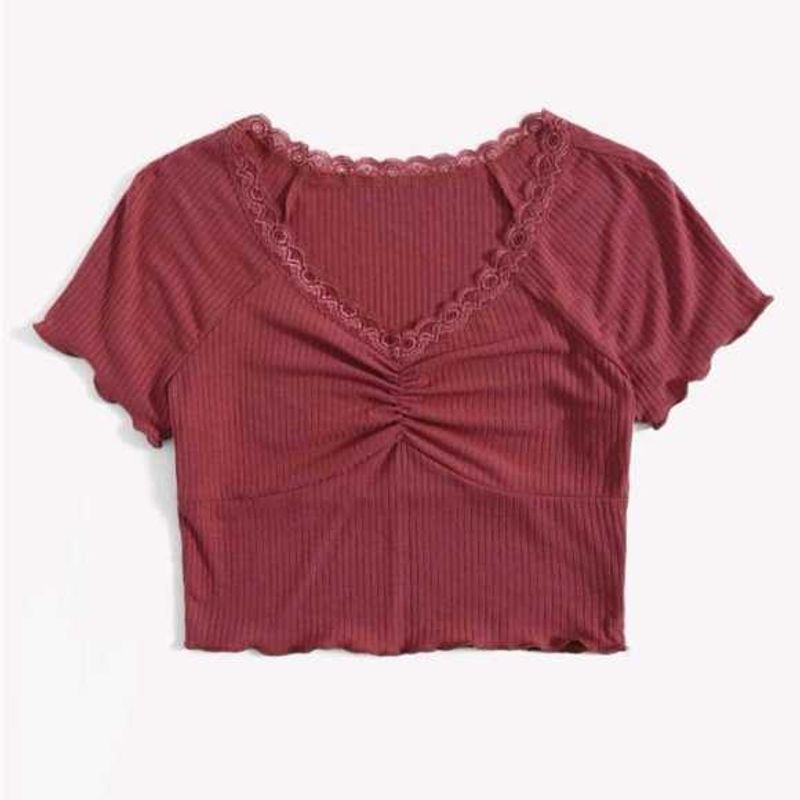 Shein Ribbed Lace Crop Top