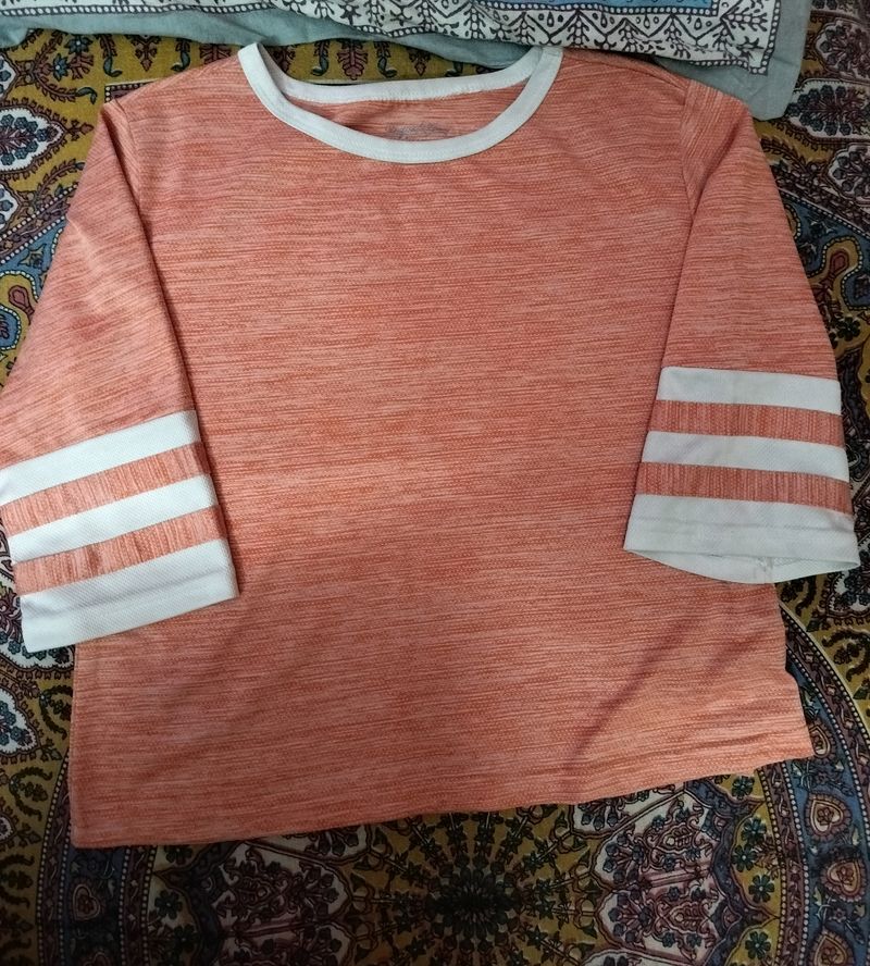 Orange Striped Sleeve T-Shirt