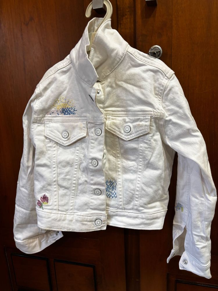 Embroidered White Denim Jacket