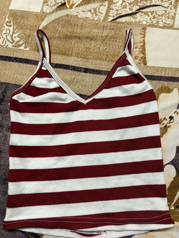 Red and White Striped Ribbed Camisole Top🥀
