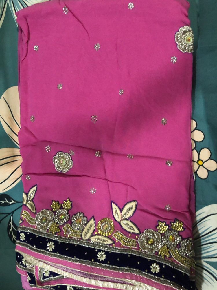 Elegant Pink Embellished Saree