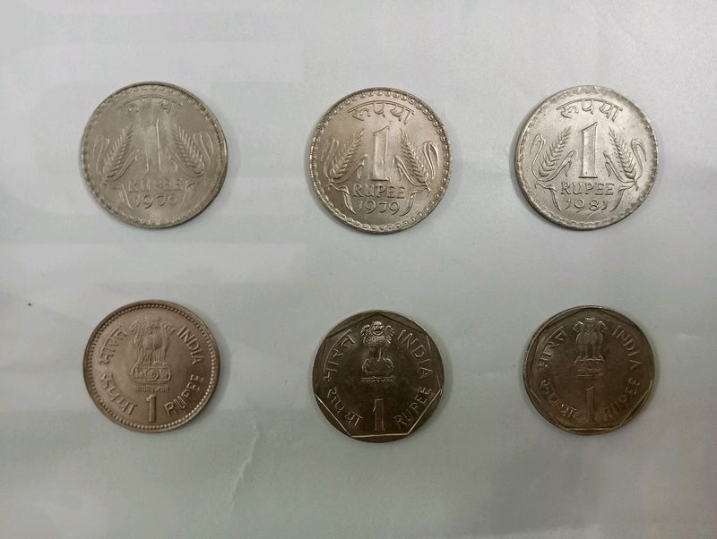 6 Pieces of Old 1 Rupee Coins