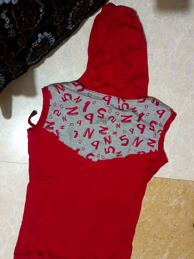 Red Sleeveless Hoodie