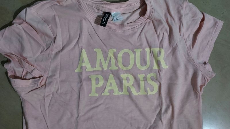 Light Pink Cropped Top With Rib Trimmed Neckline ,  Short Sleeves