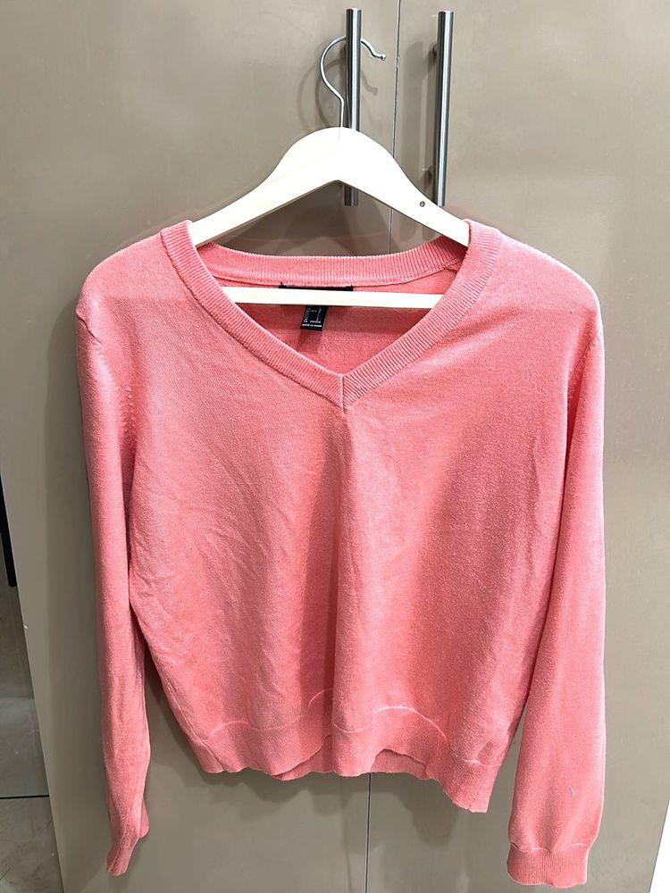 Peach V-Neck Pullover Sweater
