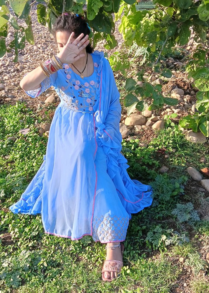 Beautiful Partywear Fancy Light Weight Sky 💙 Blue