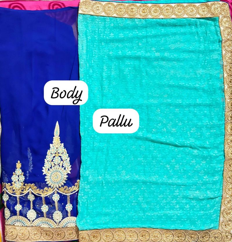 Elegant Blue &amp; Turquoise Saree