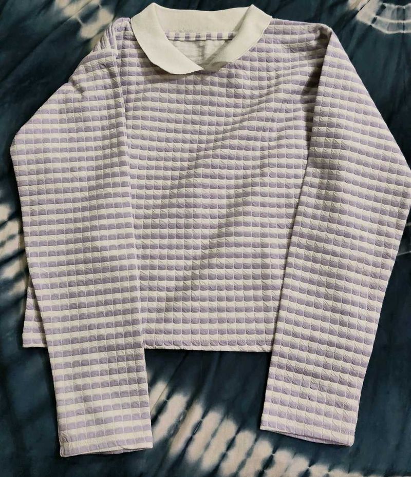 Lavender White Crop Top with Collar