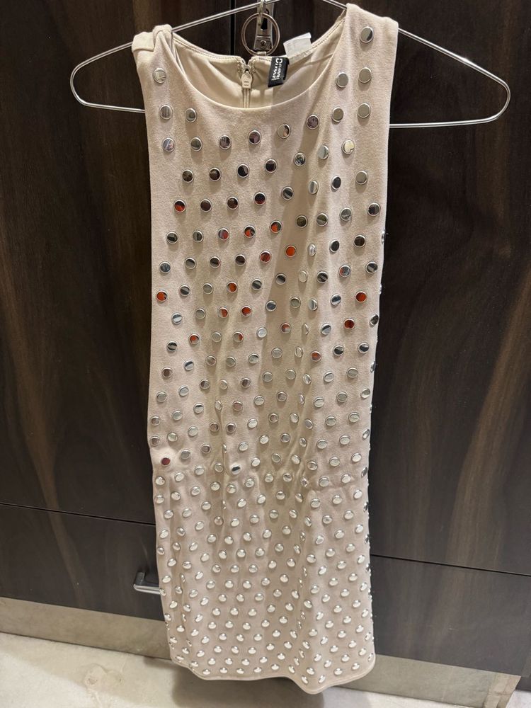 H&amp;M Beige Mini Dress with Silver Details