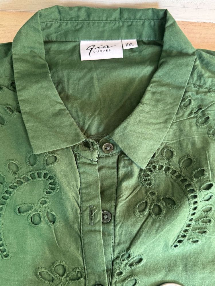 Green Embroidered Button-Down Shirt