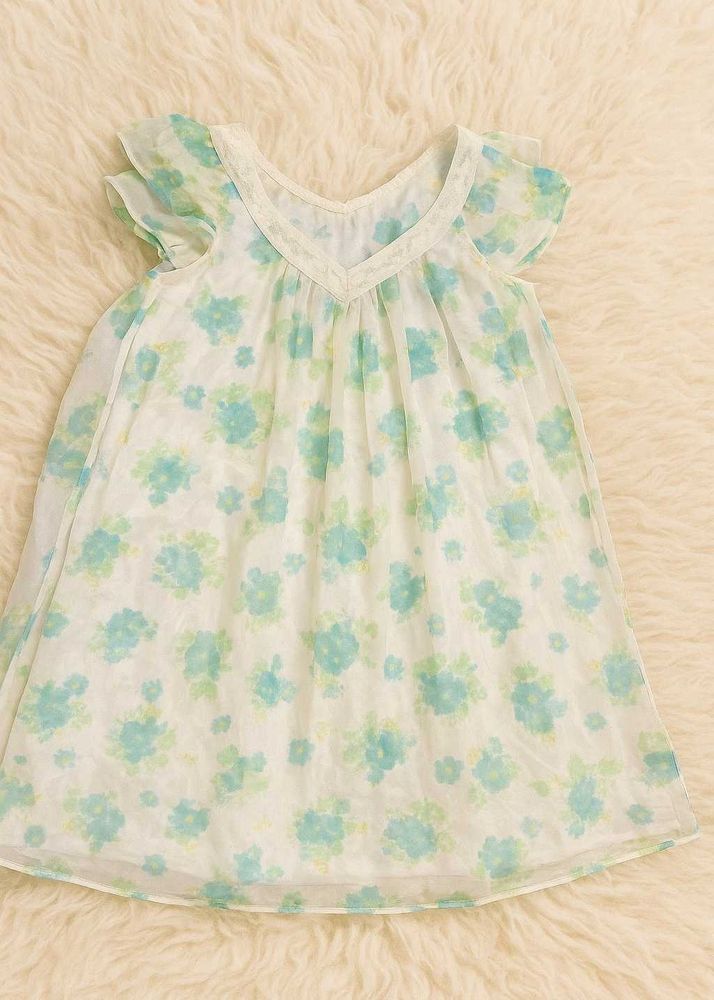 Floral Flutter Sleeve Organza Dress