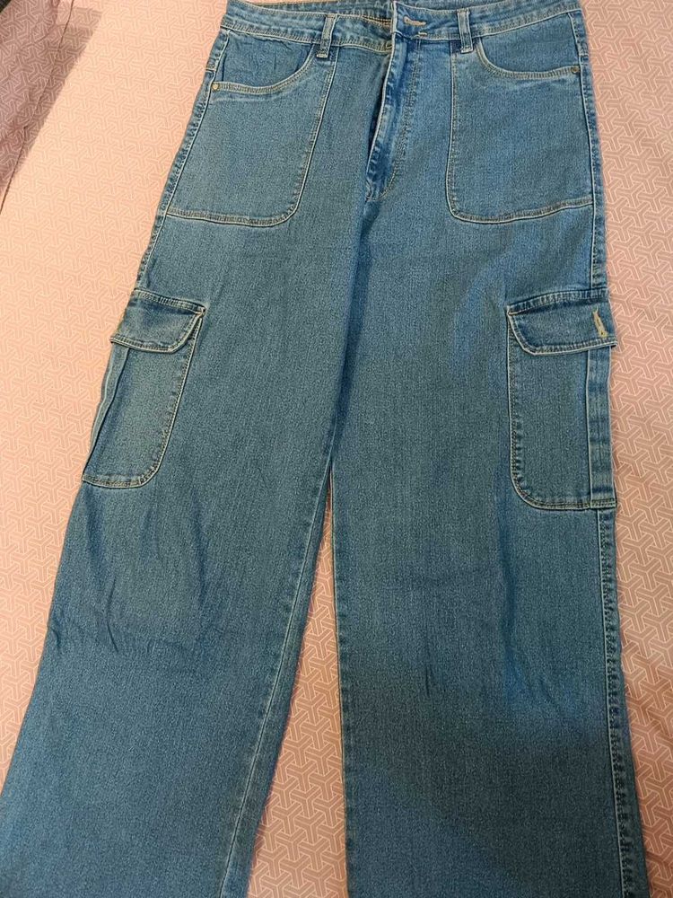 Blue Denim Cargo Pants