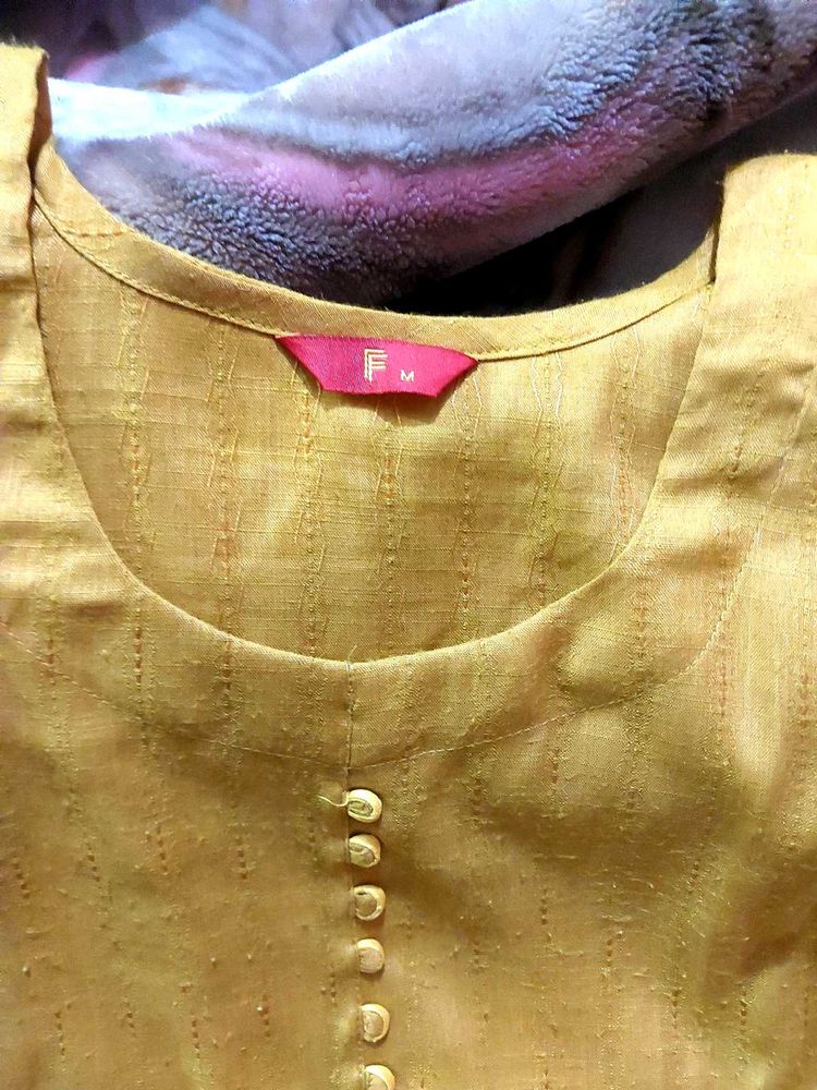 New Like Mustard Kurti with Button Detail