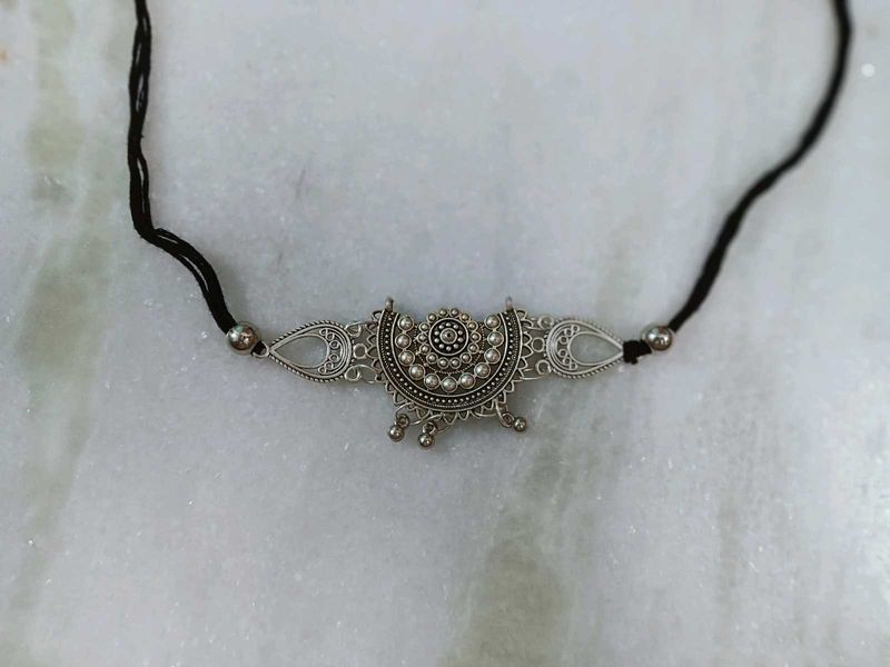 Boho Oxidised Silver Necklace