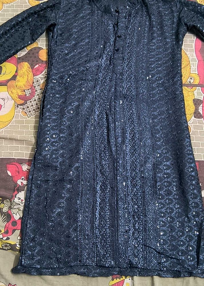 Navy Blue Embroidered Kurta