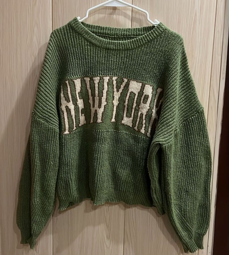 Green 'New York' Knit Sweater