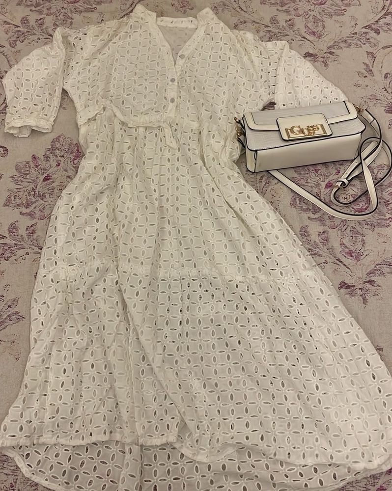 White Eyelet Midi Dress