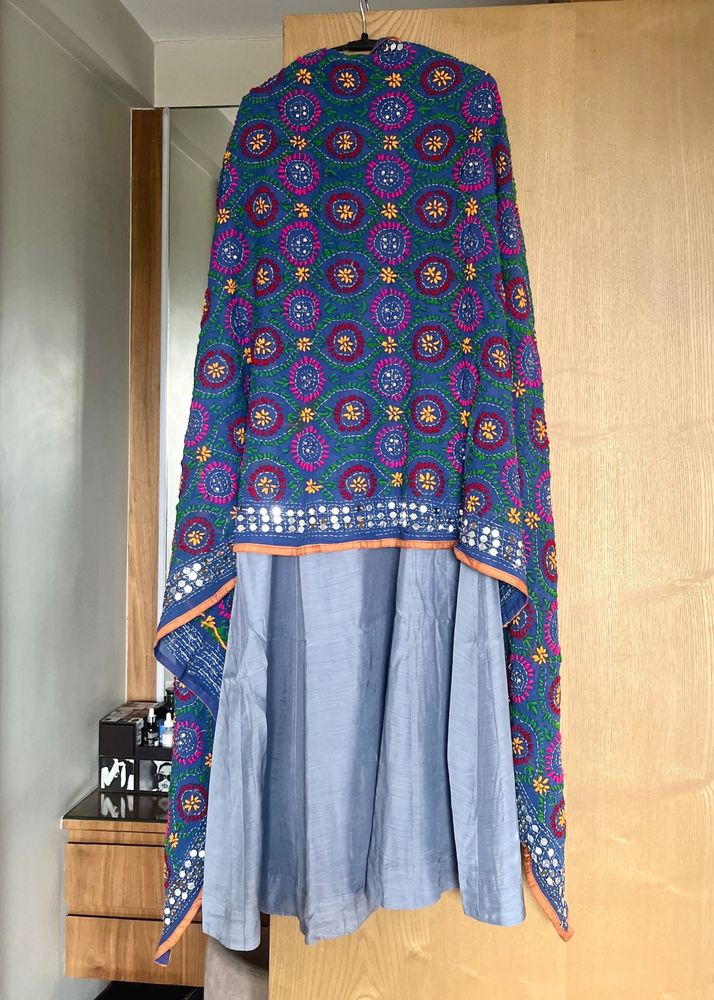 phulkari dupatta with Chanderi suit