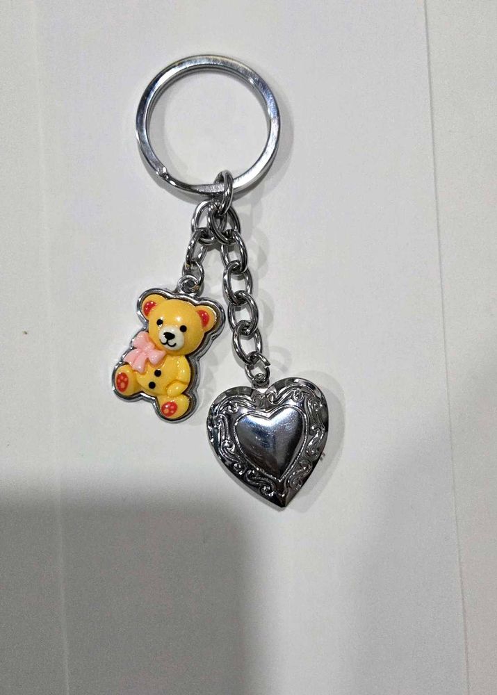 Bear &amp; Heart Locket Keychain