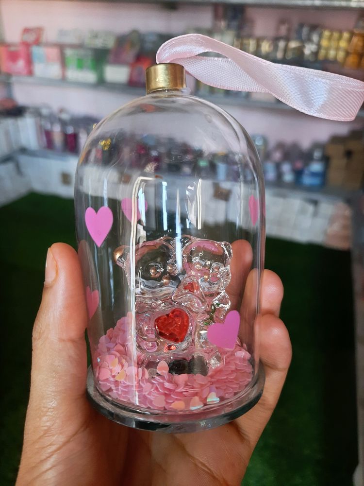 Cute Teddy Couple Glass Showpiece With Shimmer