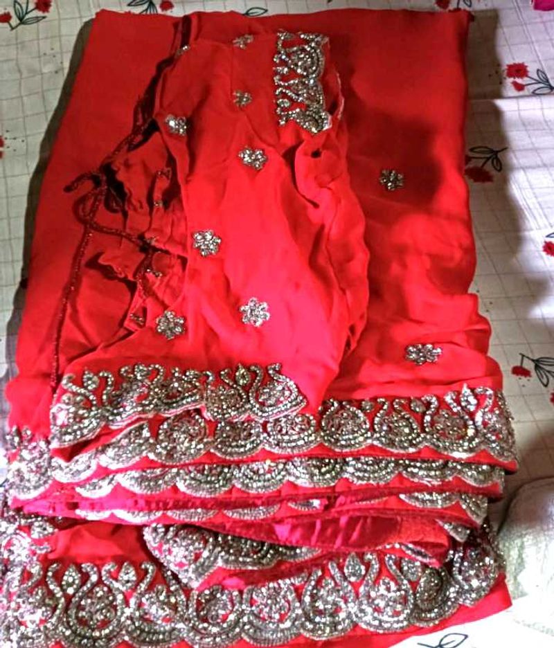 Red Embellished Saree