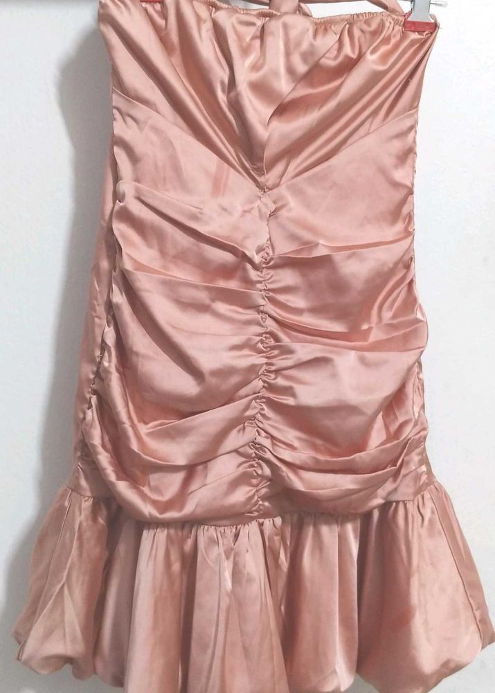 HALTER NECK CUT OUT RUCHED ALINE MINI DRESS