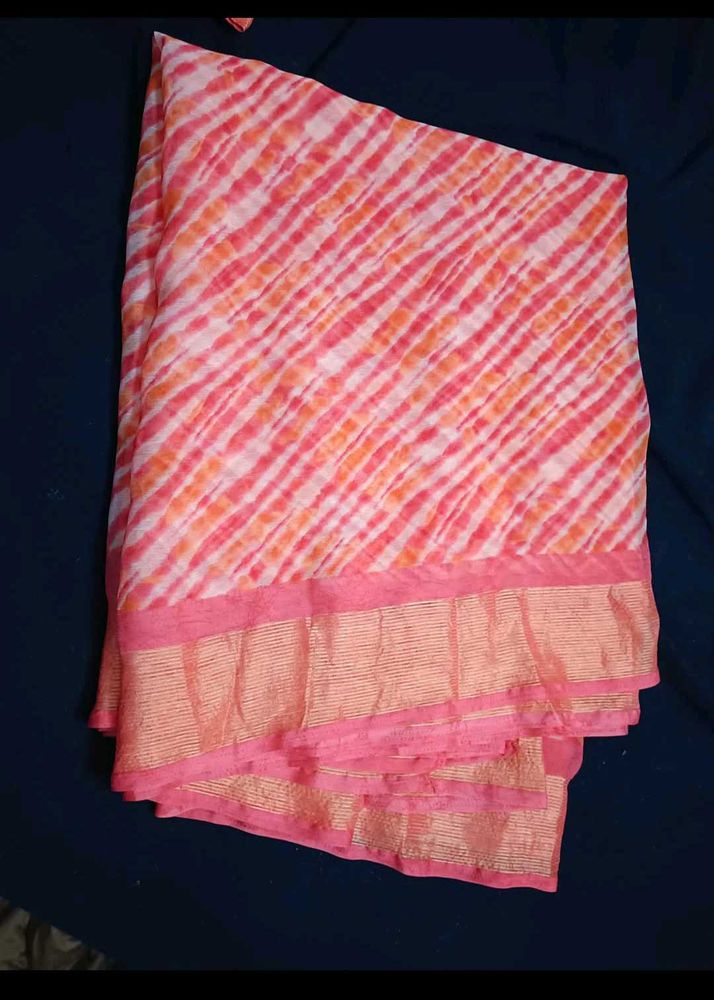 Orangish Peach Chiffon Saree