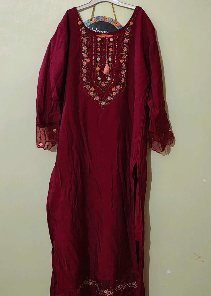 Indo Era Maroon Kurta Set.