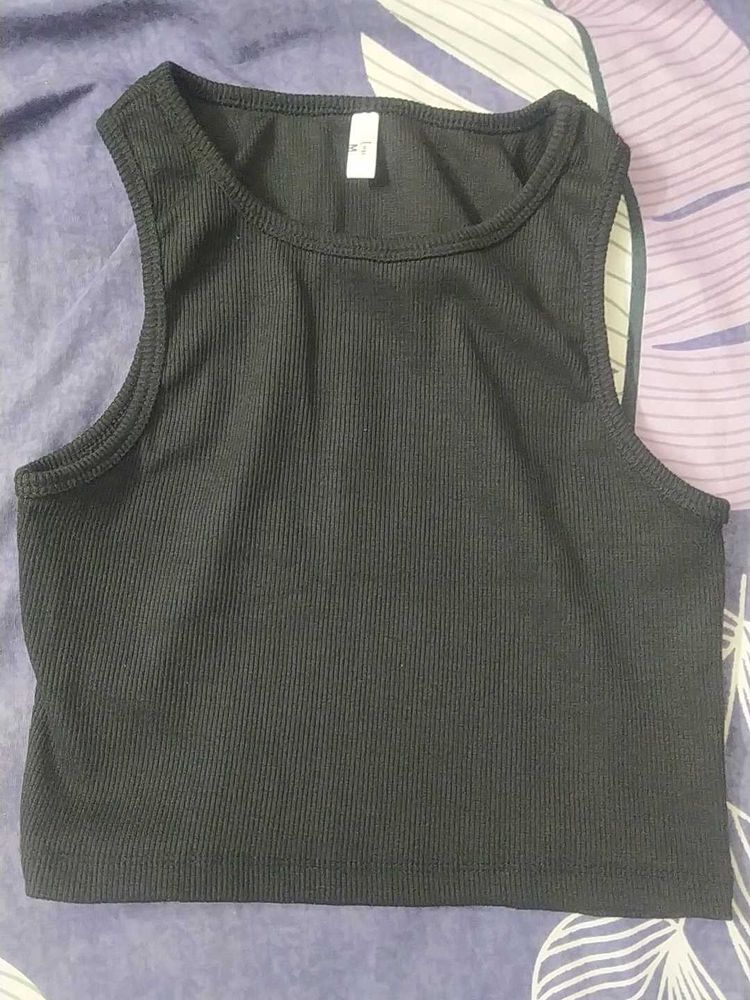 Black Ribbed Crop Tank Top