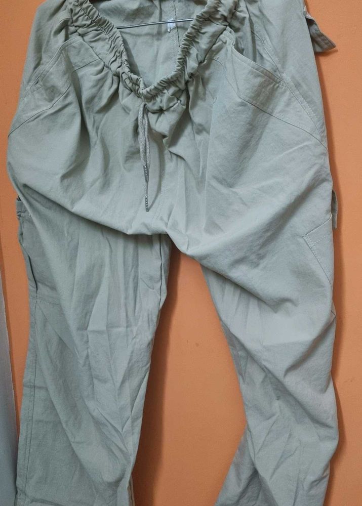 Beige Silky Fit Cargo Pant