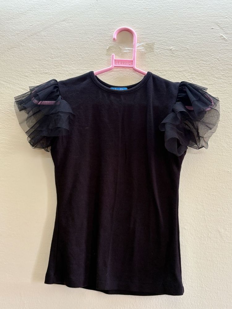 Black Tulle Sleeve Top