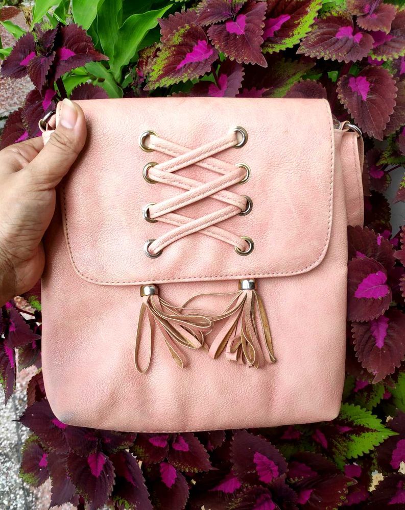 Blush Pink Lace-Up Sling Bag