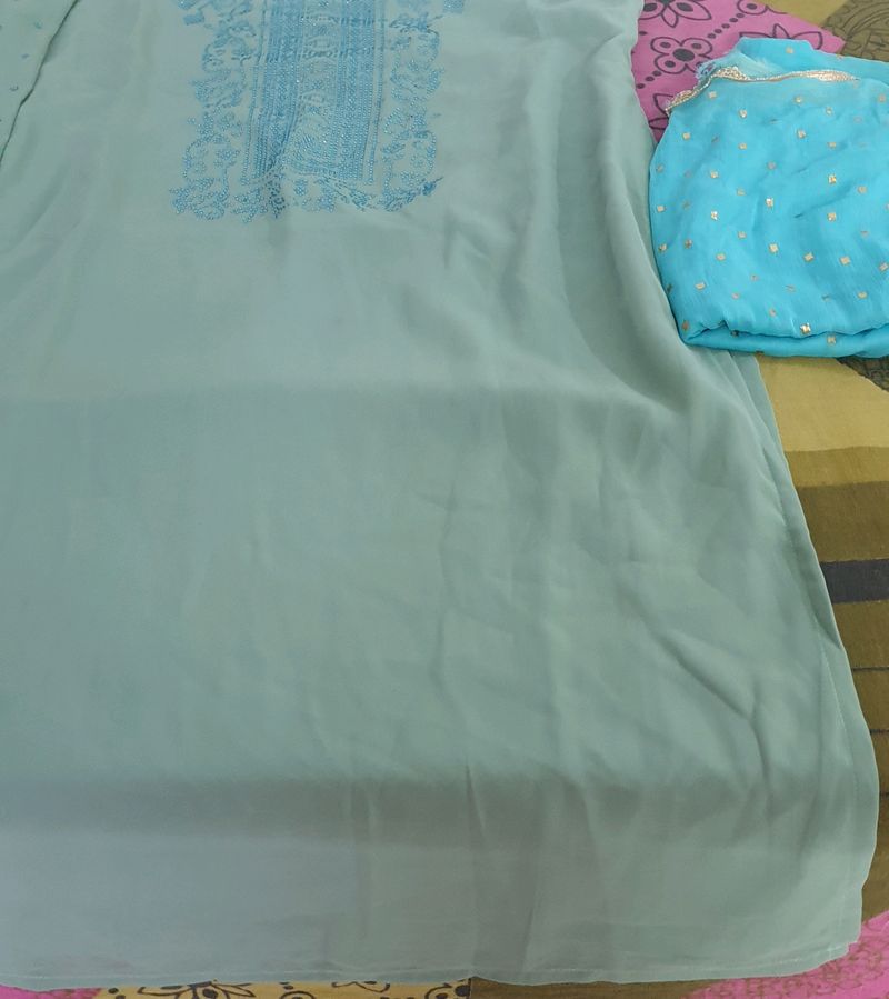 Light Sky Kurti With Dupatta