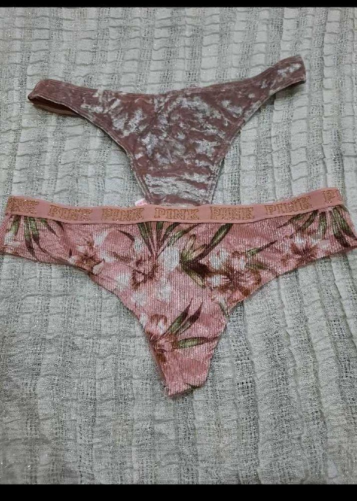 PINK Floral &amp; Velvet Thong Set