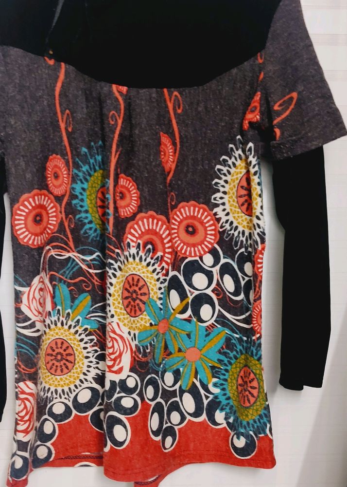 Floral Print Tunic Top Knee Length