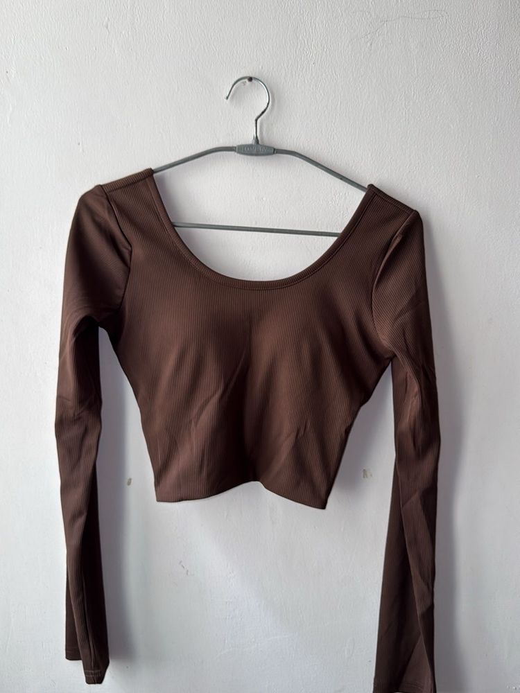 Brown Long Sleeve Crop Top