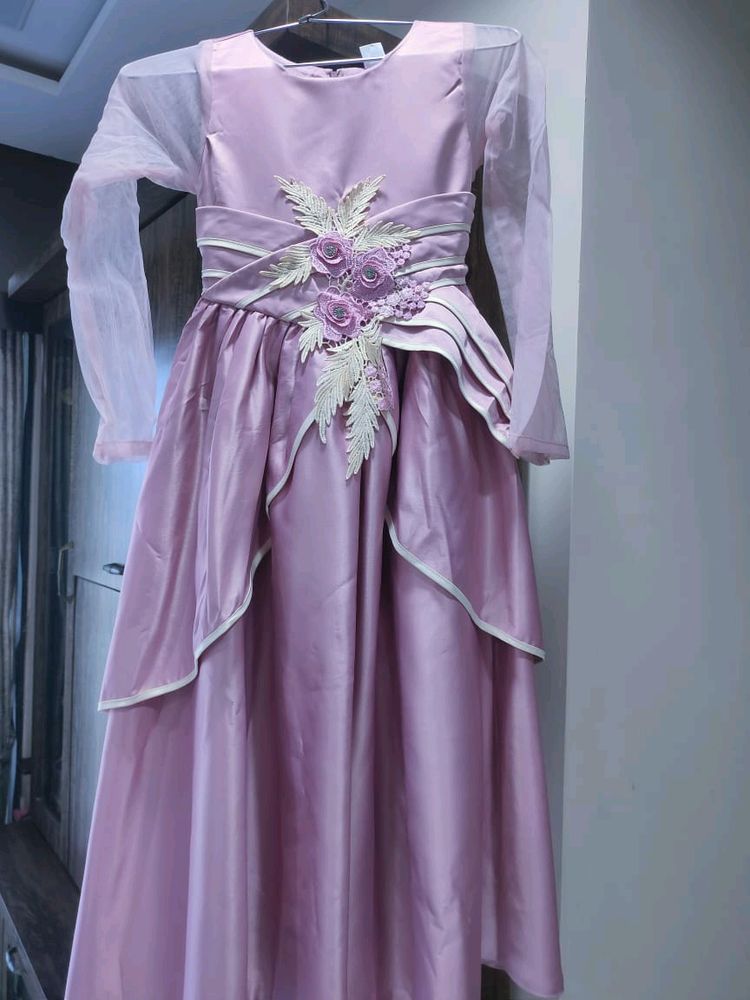 Pink Satin Frock For Girls